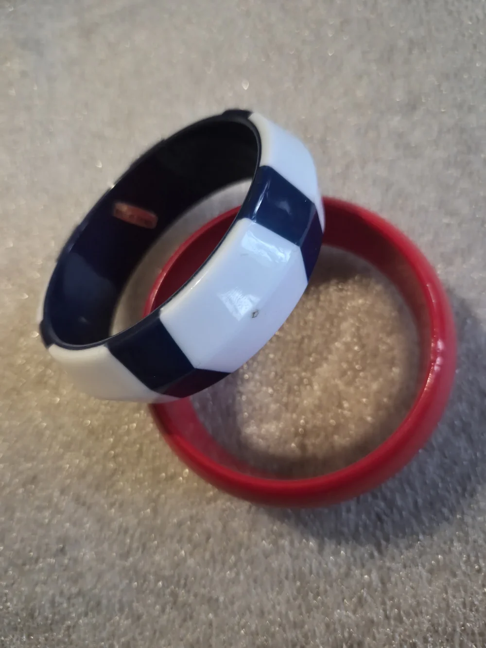 VTG 80's Blue & White Striped Bangle with Red Bracelet - Stylish 2pc
